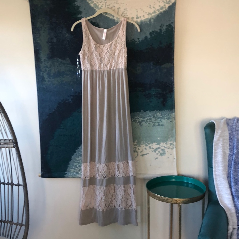 Tan light pink lace maxi maternity